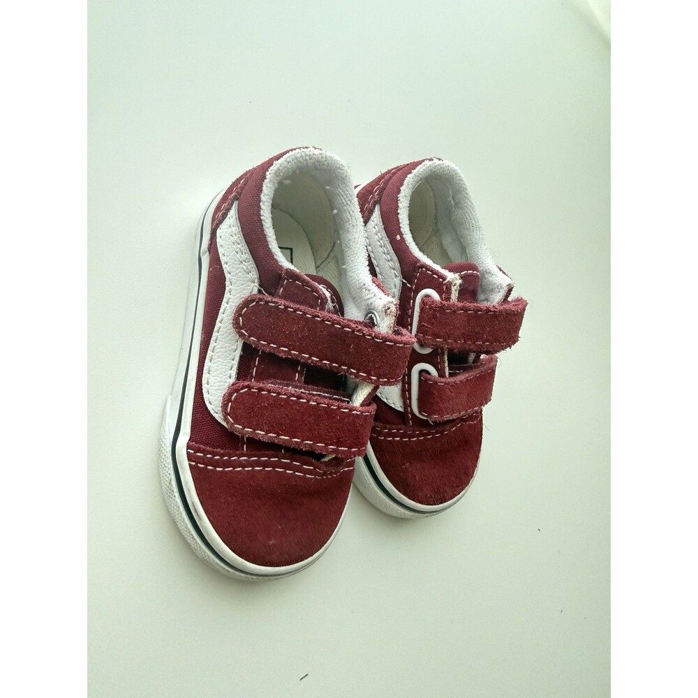 Vans Old Skool Shoes Toddler Sz 4 Maroon Red Hook & Loop Skate Sneakers Trainers